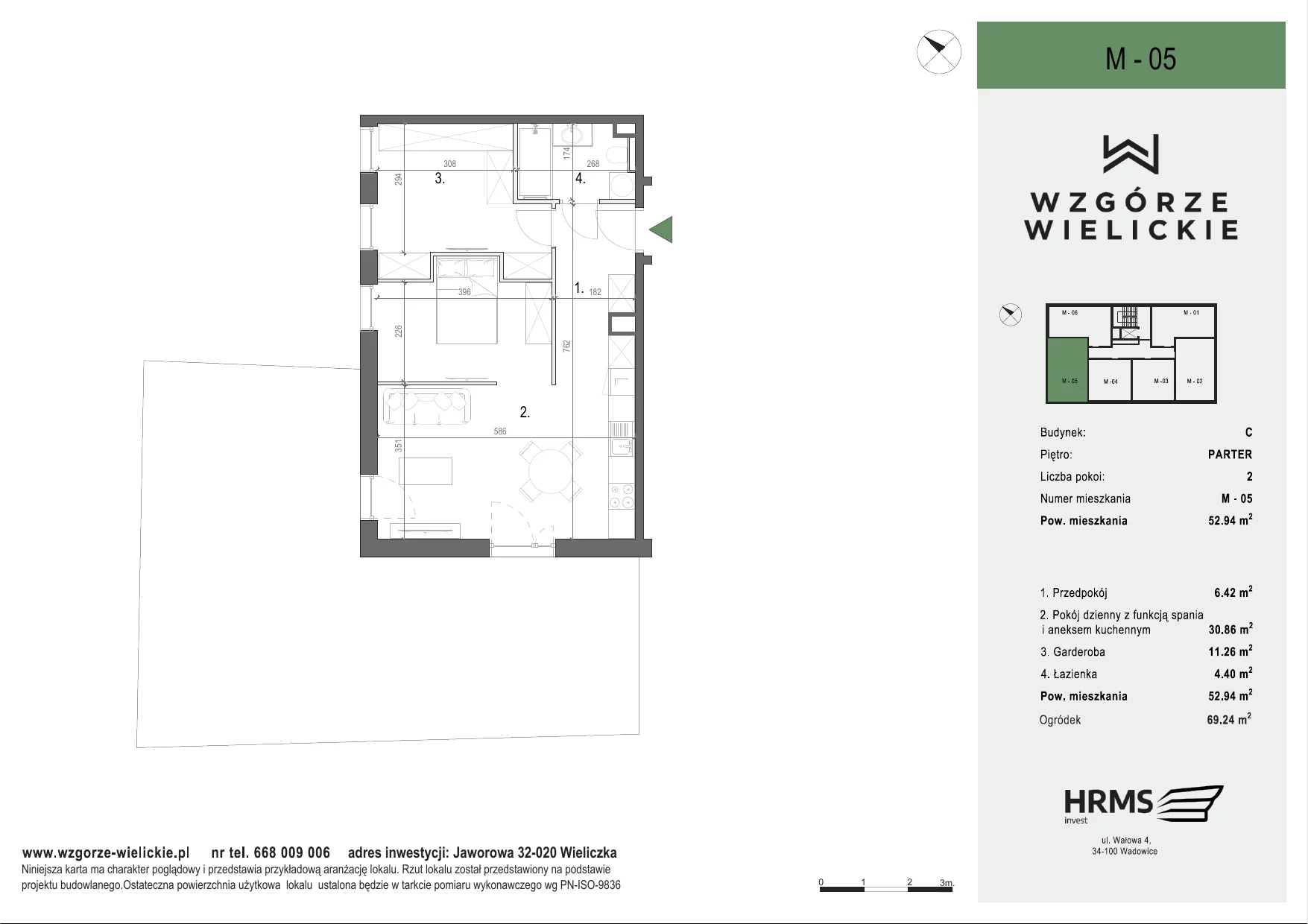 Mieszkanie 52,94 m², parter, oferta nr M-C05, Osiedle Wzgórze Wielickie, Wieliczka, ul. Jaworowa